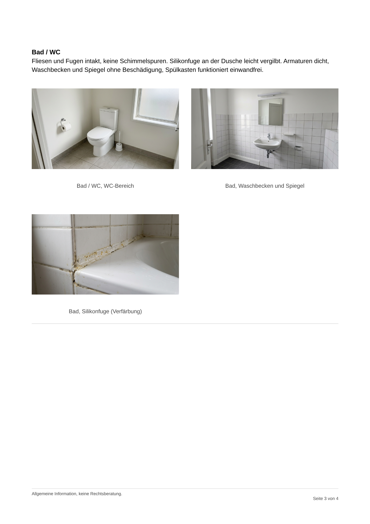 Musteransicht eines ausgefüllten Wohnungsübergabeprotokolls mit Beispielfotos